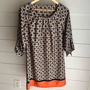 Uncle Frank Floral 3/4 Sleeve Dress with Orange Hem XS Lined Mini Shift Dress